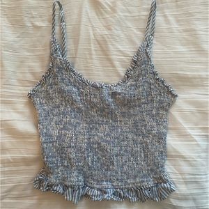 Blue+White Ruffled Crop Top